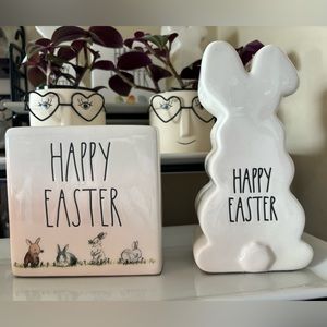 Rae Dunn HAPPY EASTER Block Sign & Bunny Shelf Sitter